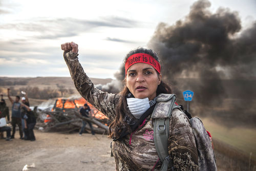 A water protector from the Oceti Sakowun Camp at Standing Rock