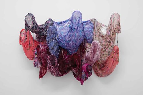 Kevin Beasley, Untitled (Crown), 2016. Resin, house dresses, kaftans. 68 x 98 x 29 in. (172.7 x 248.9 x 73.7 cm). Courtesy of the artist and Casey Kaplan, New York. Photo: Jean Vong.