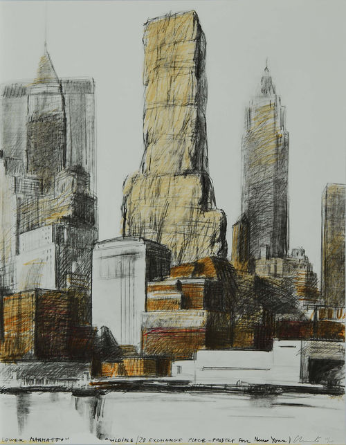 Christo and Jeanne-Claude, Lower Manhattan Packed Building, 20 Exchange Place, Project for New York