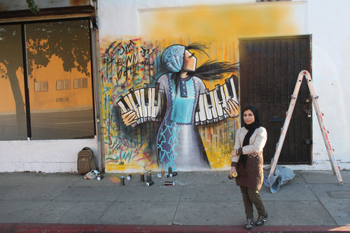 Shamsia Hassani, mural on the exterior of 4900 Gallery on West Adams Boulevard 
