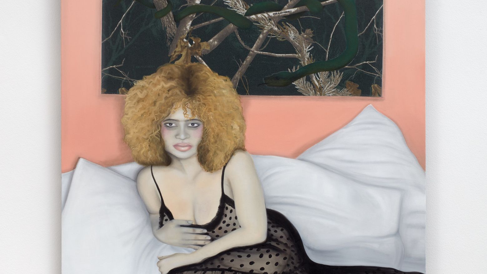 A painting of a woman reclining in bed