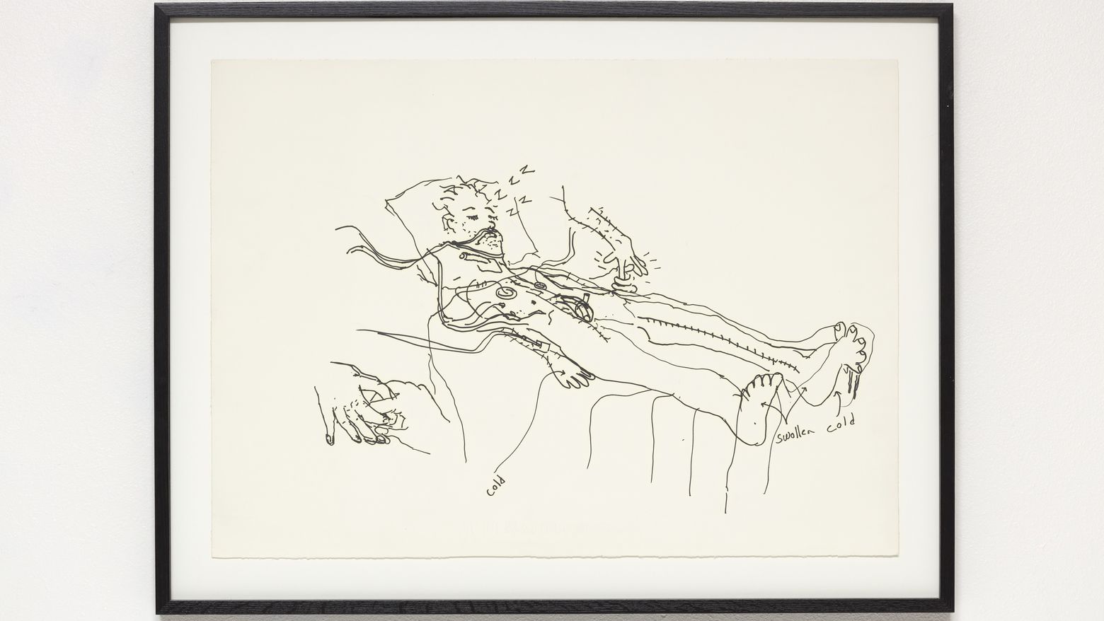 A sketch of a man in a hospital bed