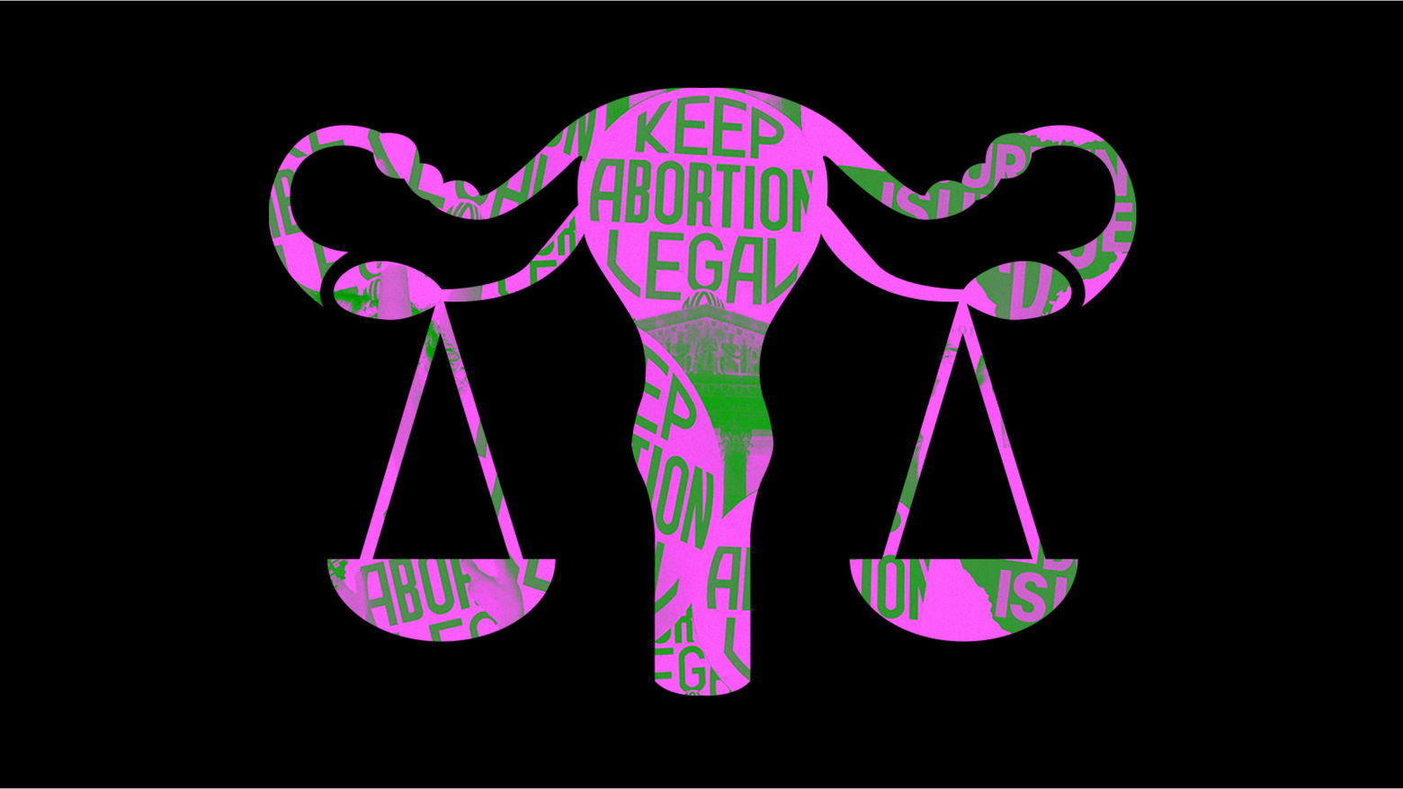 A graphic of a female reproductive system holding scales