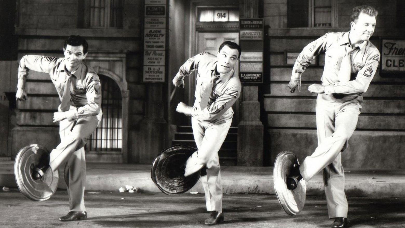Publicity photo for "It's Always Fair Weather" (1955), showing Michael Kidd, Gene Kelly and Dan Dailey