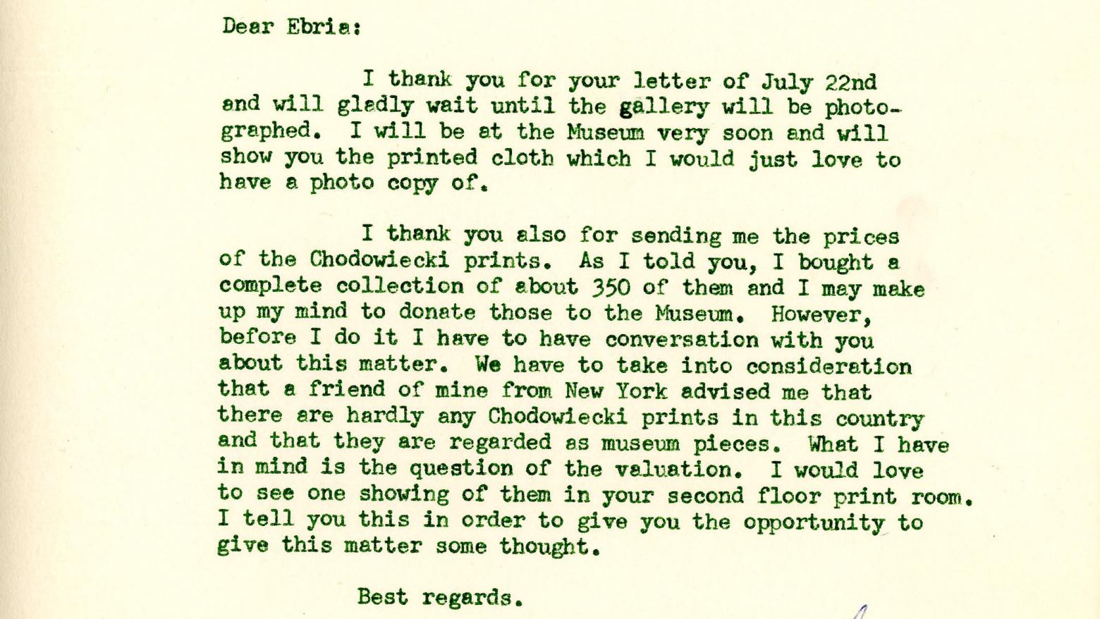 Letter from Fred Grunwald to Ebria Feinblatt, July 27, 1954. Photo courtesy Museum Associates/LACMA.