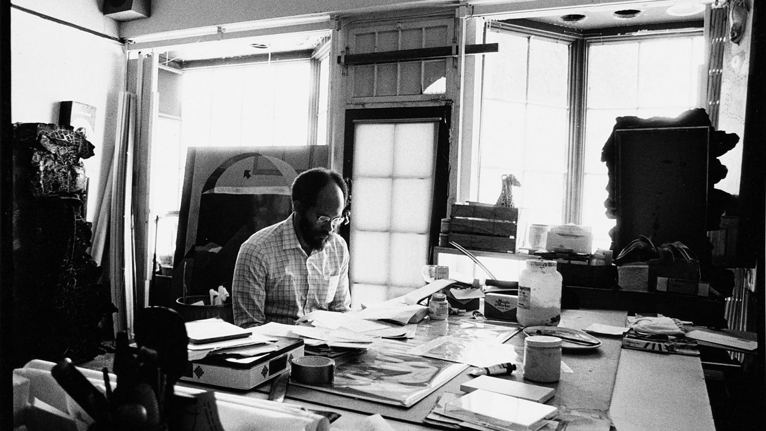 Dale Brockman Davis in the studio he shared with his brother, Alonzo Davis, next door to Brockman Gallery, 1970s
