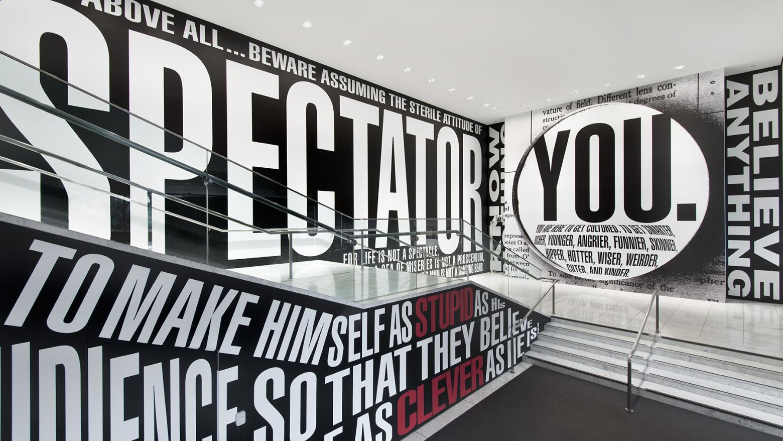 Barbara Kruger, "Untitled (Hello/Goodbye)," 2014. Installation view at the Hammer Museum, Los Angeles