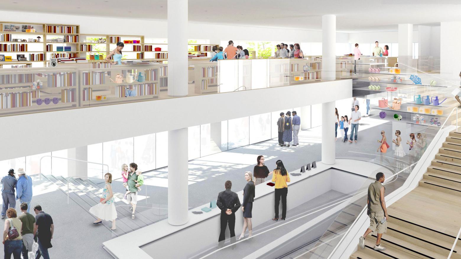 Preliminary rendering of Wilshire Lobby and Hammer Store, courtesy Michael Maltzan Architecture