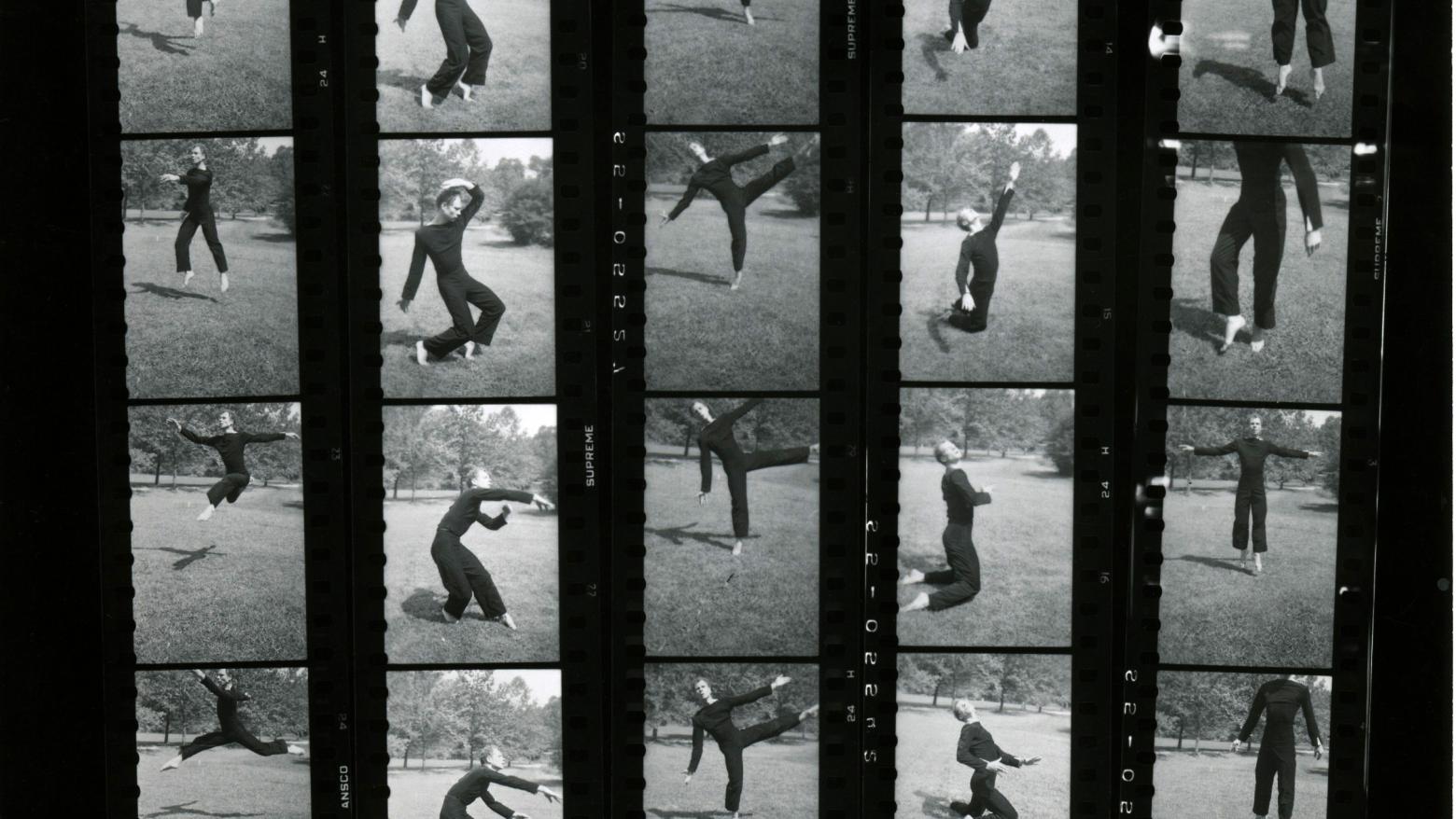 Hazel Larsen Archer, contact sheet of Merce Cunningham dancing, n.d.