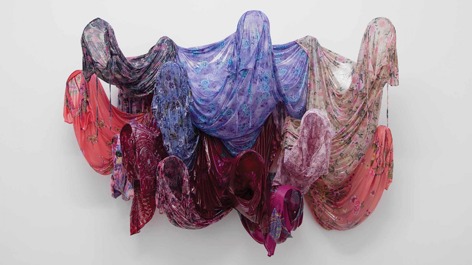 Kevin Beasley, Untitled (Crown), 2016. Resin, house dresses, kaftans. 68 x 98 x 29 in. (172.7 x 248.9 x 73.7 cm). Courtesy of the artist and Casey Kaplan, New York. Photo: Jean Vong.