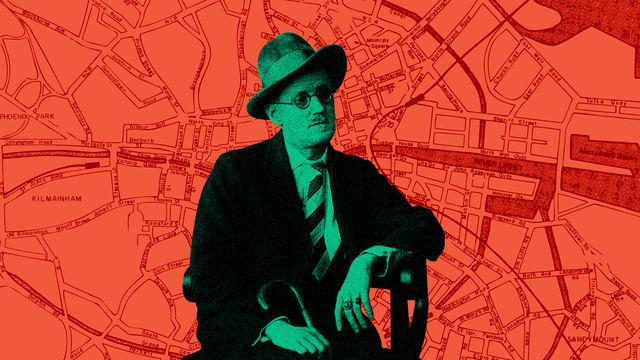 Bloomsday 2020 illustration featuring James Joyce superimposed over a map of Dublin