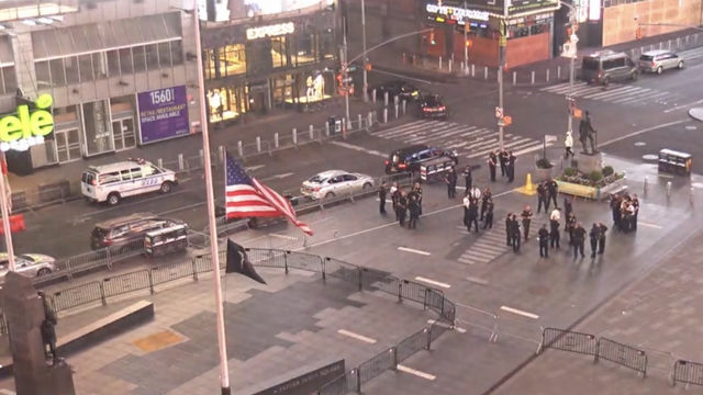 A screenshot of a livestream of police officers in Times Square, New York