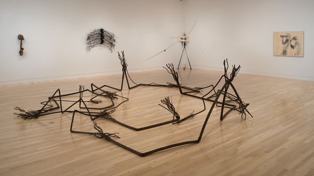 A wire rope sculpture on a gallery floor
