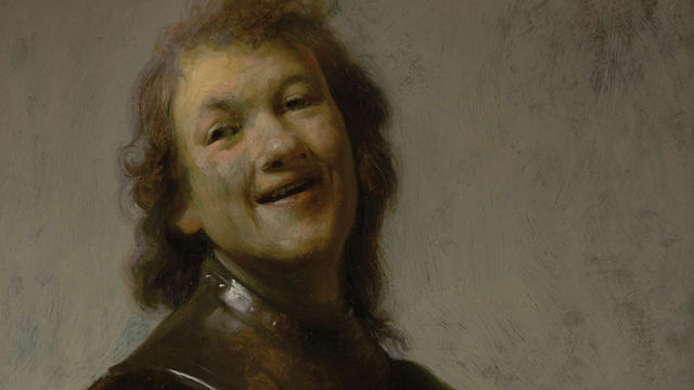 A painting showing a man laughing, depicting his head and shoulders