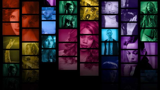 A multicolored grid of transgender actors, performers, and cultural figures that was used as a promotional image for the 2020 documentary "Disclosure"