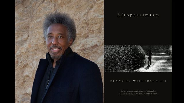 A headshot of a man next to his book cover, entitled Afropessimism