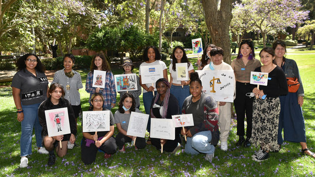 The 2021 Art + Activism Cohort at the UCLA Sculpture Garden.