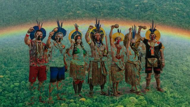 Indigenous leaders standing together to protect the Amazon Rainforest.