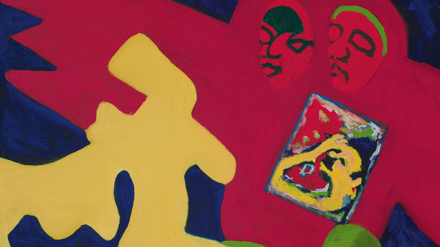 Colorful painting of abstracted, ghostly figures