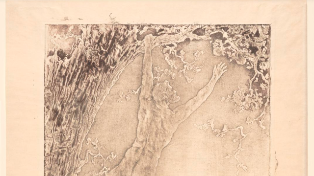 drawing of man reaching for the cave walls that surround him