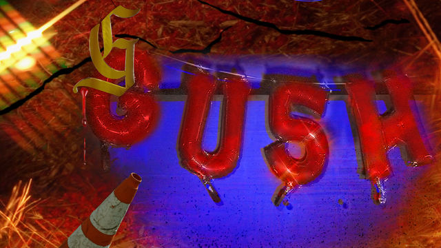 GUSH lettering lays on a haystack