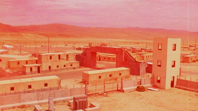 Red wash over a small town