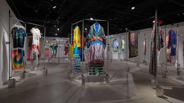 Installation view of a fashion exhibition