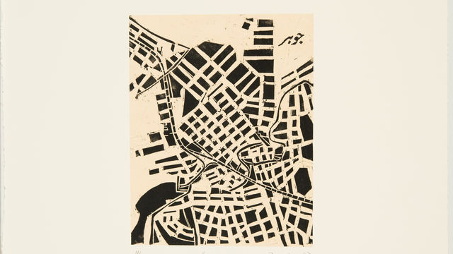 Black-and-white woodcut of a map of the city of Grozny