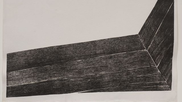 Minimal, abstract print with wood grain