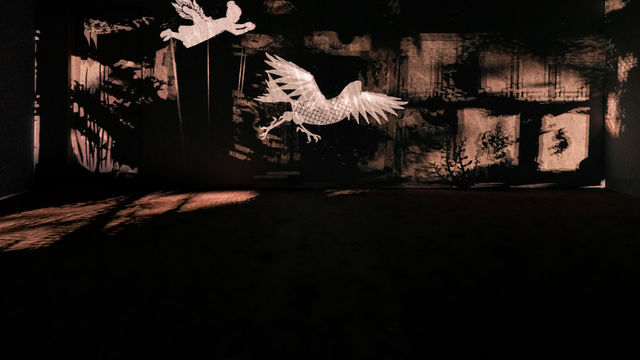 Image of multimedia installation with elements of shadow puppetry