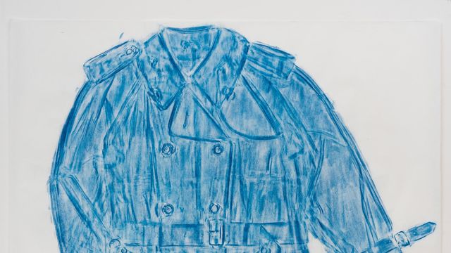 blue rubbing of a trench coat