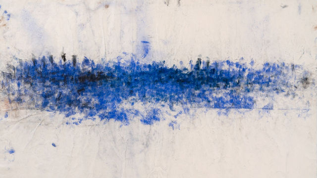 Abstract drawing with frenetic blue marks
