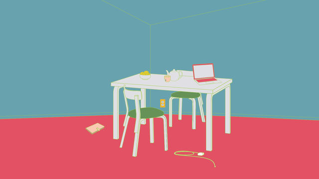 Graphic of a desk covered in study materials