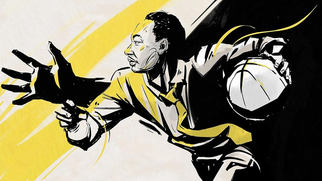 Expressive drawing of Dr. Martin Luther King, Jr. dribbling a basketball