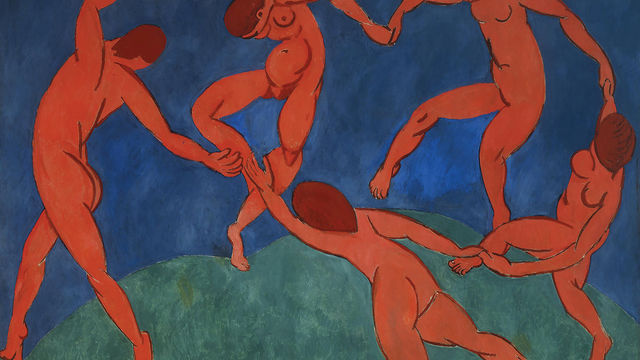 matisse painting of 5 red figures holding hands and dancing