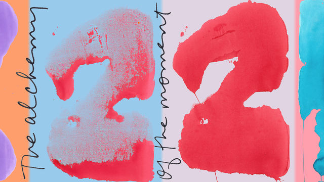 Detail view of a colorful paneled artwork