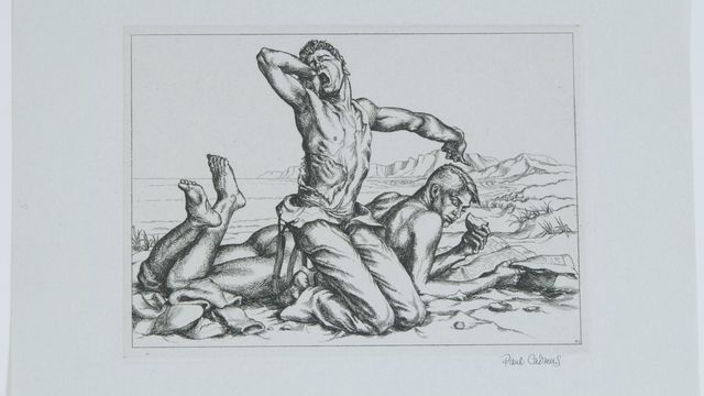 drawing of 2 boys on beach