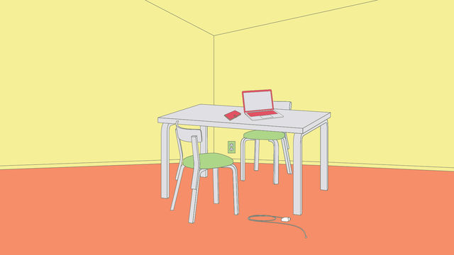 Colorful graphic of a work desk