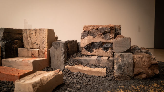 Blocky installation work made from natural materials