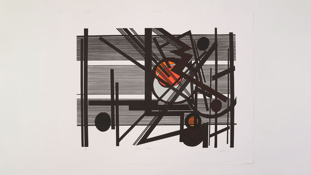 Abstract geometric print with striking black lines