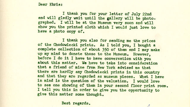 Letter from Fred Grunwald to Ebria Feinblatt, July 27, 1954. Photo courtesy Museum Associates/LACMA.
