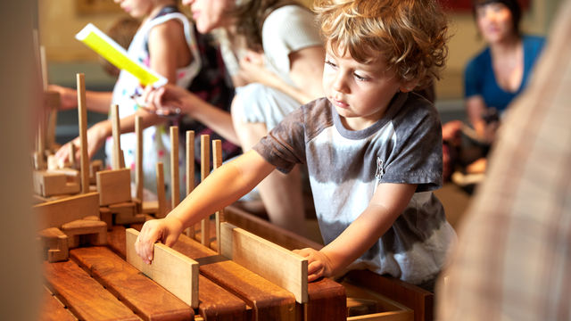 Kid playing with blocks at the Hammer Museum