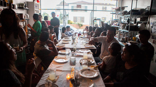 The Worker Body, dinner and facilitated conversation by and for restaurant workers, Cocina Abierta and Restaurant Opportunities Center of Los Angeles event, July 2015. 