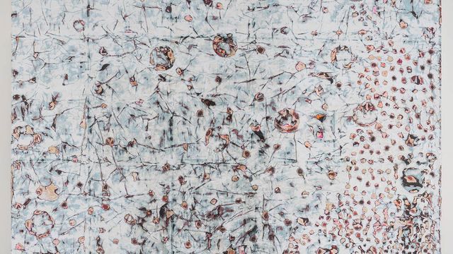 Mark Bradford, I Don't Have the Power to Force the Bathhouses to Post Anything, 2015. Mixed media on canvas, 132 x 120 in. (framed; 335.3 x 304.8 cm), Hammer Museum, Los Angeles. Purchased with partial funds provided by Linda and Bob Gersh and Angella and David Nazarian.