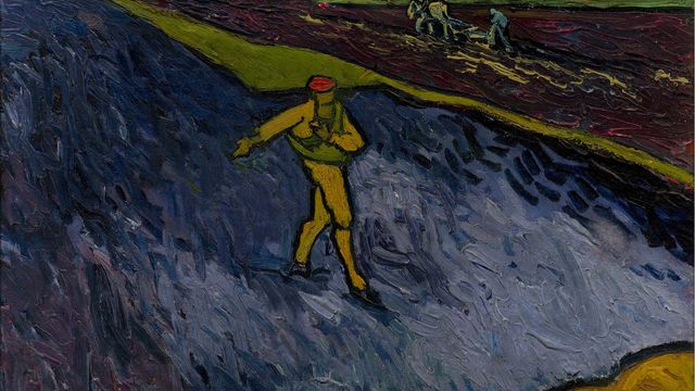 Painting of a figure sowing seeds in a field