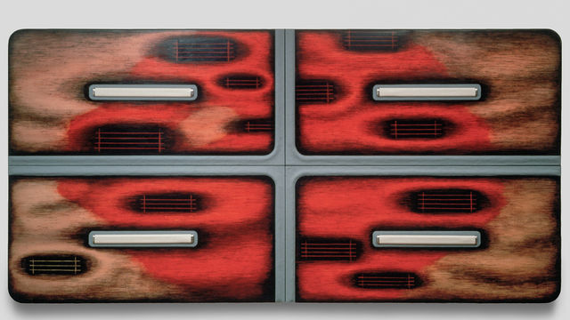 Tishan Hsu, Cell, 1987. Acrylic, compound, oil, alkyd, vinyl, aluminum on wood. 96 x 192 x 4 inches (244 x 488 x 10 cm). Collection of Ralph Wernicke / Hubertushoehe art + architecture, Berlin and Zürich. 