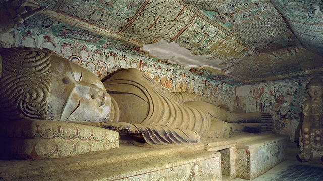 Buddha in Parinirvana, Mogao Cave 158, Middle Tang Dynasty (781-848).  