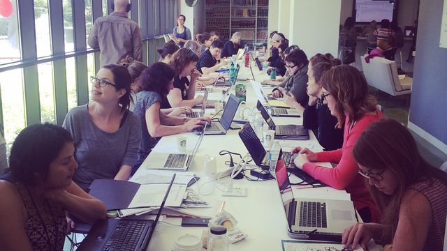 2015 Art + Feminism Wikipedia Edit-a-thon at LACMA, co-organized by East of Borneo and the Women's Center for Creative Work