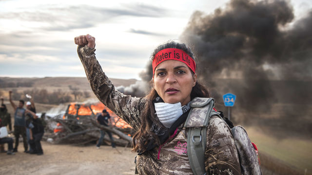 A water protector from the Oceti Sakowun Camp at Standing Rock