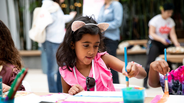 Kids paint at a Hammer Museum art workshop